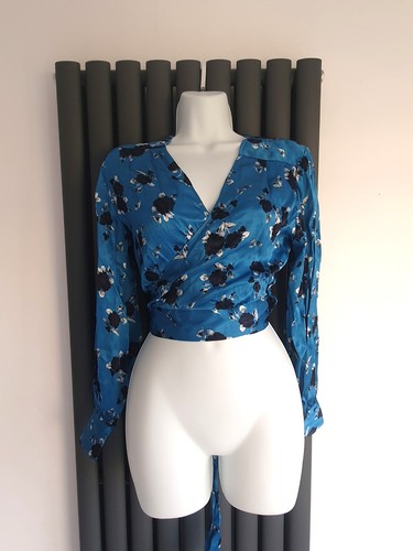 Topshop blue floral wrap top - blue,