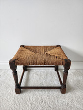  Antique Vintage Wooden  Wicker Rope Stool Footstool 