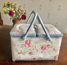 Cath Kidston Light Blue Rose Bloom Vintage Sewing Basket / Box
