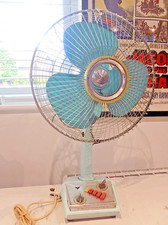 Diamond Vintage Electric Fan Blue Metal FS2472 4 Speeds Oscillates Stylish PARTS