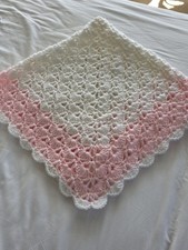 NEW Handmade CROCHET BABY girl BLANKET  Spanish romany shawl pink knitted pram