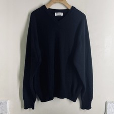 Johnstons of Elgin 100% Cashmere V-Neck Sweater Black Made in Scotland Sz 44 XL