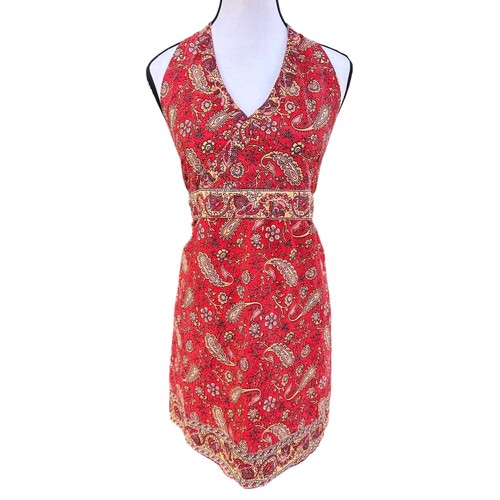 Red paisley cotton halter - paisley,