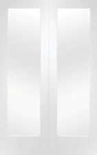 Internal Pattern 10 White Primed Rebated Pair Clear Glazed Doors