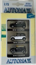 AUTOMAX 1/72 SET OF 3x GREEN WHITE & BLACK MINI COOPER DIECAST MODELS BOXED 1124