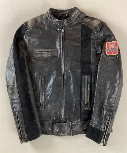 Distressed leather biker - distressed,