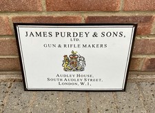 James Purdey And Sons, Metal Enamelled Name Plate Advertising Sign 38 x 25.5cm