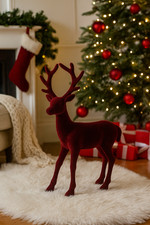 Standing Stag Decoration Burgundy Velvet Style Xmas Display Ornament Home Decor
