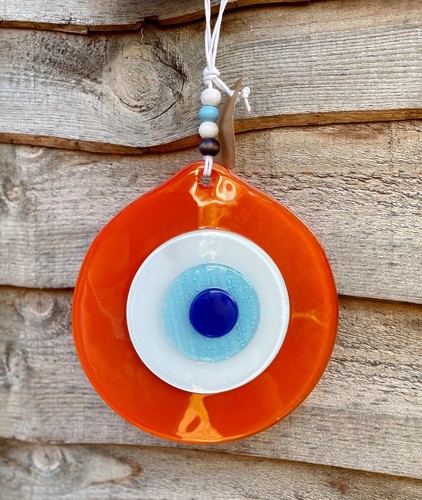 Orange evil eye fused glass - orange,
