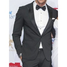 Hugo Boss Black Modern-Fit Wool Blend Silk Tuxedo Suit Jacket And Shirt Size 40