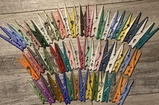 Lot Of 56 - VINTAGE Multi Color Colorful Clothespins Clips, Huge Set 60s 70s 80s