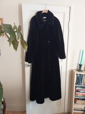 Wallis. Maxi Full Length Black Velvet Faux Fur Coat. Vintage. Size 16UK