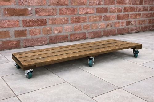 Wooden trolley wheel stand - wooden,