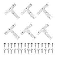 6Pcs t Shape Flat Bracket, 3.15"x3.15" Flat Corner Bracket with Screws, Silver