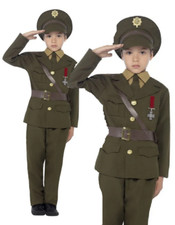 Army Officer Costume Boys Wartime Soldier School Fancy Dress Outfit Kids