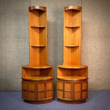 Pair of Tall Mid Century Nathan Furniture Teak Corner Display Cabinets
