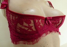 Agent Provocateur 32B plunge lace demi cup BRA deep rose pink NEW