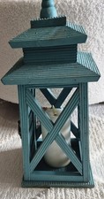 Decorative Shabby Chic Wooden Lighthouse Lantern, Candle Holder. Rustic Teal.