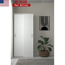 Space Armoire Wardrobe Closet with 2 Sliding Doors Storage Cabinet Adults White