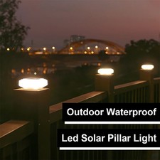 Led Solar Post Light Warm Pillar Lamp Garden Street Floor Lighting Rechargeable