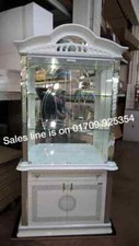NEW VENUS DESIGN WHITE & SILVER ITALIAN HIGH GLOSS 2 DOOR DISPLAY CABINET