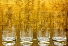 Vintage Etched Vine Pattern Clear Glass Tumblers 5.75" Tall