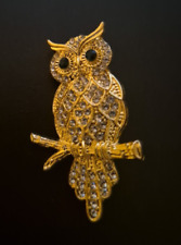 Owl Brooch Rhinestone Vintage inspired pin