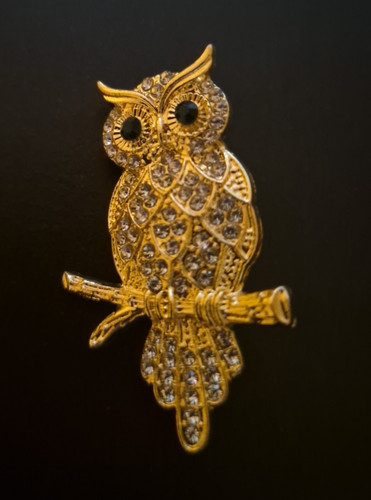 Owl brooch rhinestone vintage - owl,