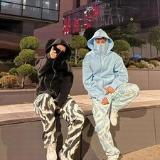 Balaclava Men Zip Hoodie Y2K