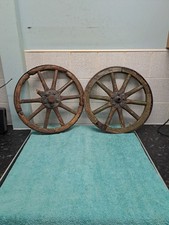 Two Vintage old wooden Garden cart wagon wheels - 39cm Wide 