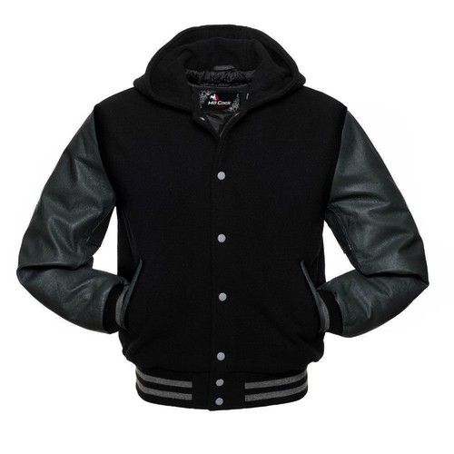 Hooded wool varsity jacket - hooded,