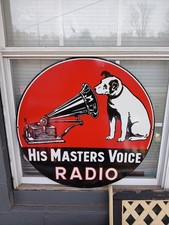 VINTAGE LARGE RCA VICTOR NIPPER DOG HIS MASTERS VOICE 30" PORCELAIN RECORD SIGN