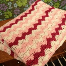 Large Pink White Knitted Crochet Blanket