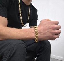 Mens XL 15mm Patterned Belcher Bracelet 9ct Gold XP 9" Length Chunky Belcher A*