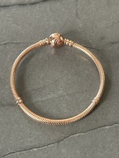 Pandora S925 Rose Gold Circle Round Clasp Snake Chain Charm Bracelet 17cm