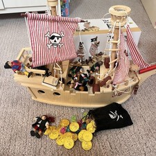Paragon Pirate Ship Wooden Toy with Bendable Figures for Children