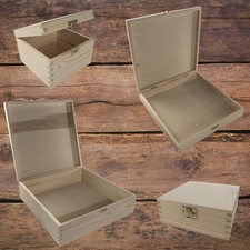 Square Wooden Boxes With Clasp Closure | Keepsake Trinket Storage | Plain Pine