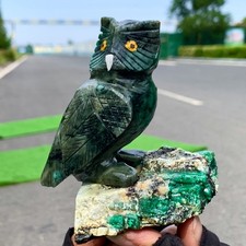 392G Natural Rare emerald Jade Gemstone Carving Owl Crystal Mineral Specimen