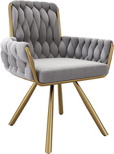 Single Gray Velvet Swivel Armchair, 4 Metal Legs, for Living & Bedroom, Gray