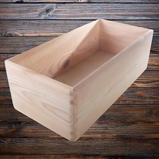 Wooden Rectangle Storage Crate Box Non-lidded Oblong Container Plain Organiser