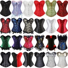 Women Gothic Lace up Boned Overbust Bustier Brocade Basque Corset Lingerie 6-24
