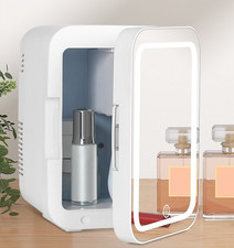4L White Mini Fridge LED Light Mirror Portable Cooler&Warmer Skincare Makeup