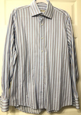 KATHERINE HAMNETT LONDON Men's Shirt Vintage Stripes Cotton Blue Brown 41 / 16