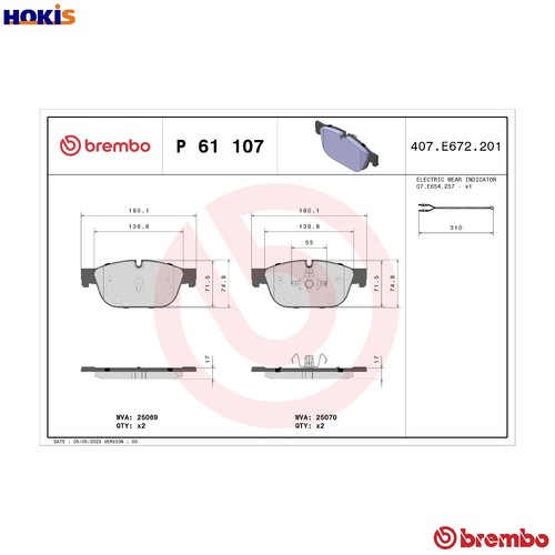 Brake pad set - pad, 61