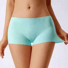 Women Plain Underwear Ladies Boxer Panties High Waist Ice Silk Seamless Knickers