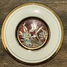 The Art of Chokin 24K Gold Edged Small Plate Humming Bird & Flowers