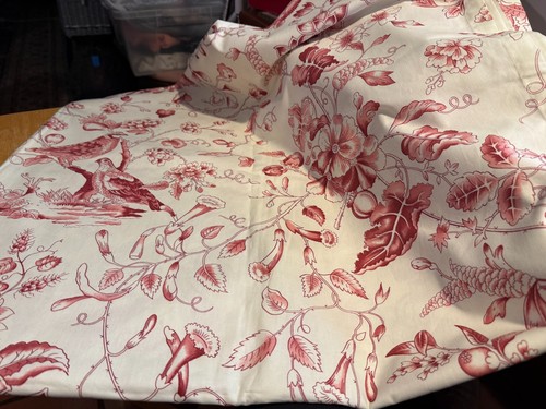 Red white toile linen blend - red,