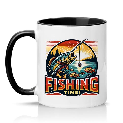 Fishing time mens 11oz ceramic - time,