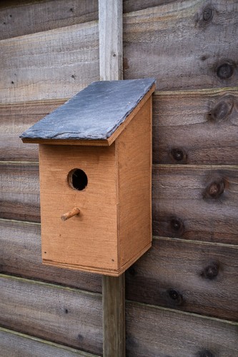 Wooden bird box real - wooden, slate