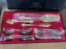 Vintage Royal Sealy Gold Plated Stainless Steel Flatware 15 pc Dessert Set 